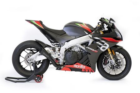 Immagine di TERMINALE RACING HYDROFORM SHORT R BLACK CERAMIC CON GRIGLIA FRANGIFIAMMA PER APRILIA TUONO V4 1100 2017-2020